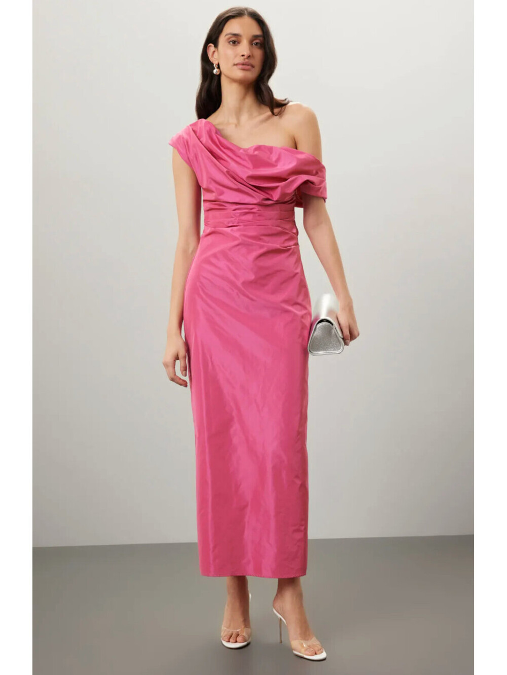 NWT $600 STAUD Andrea Dress Pink Off‑Shoulder Taffeta Midi Gown Dress 0/XS